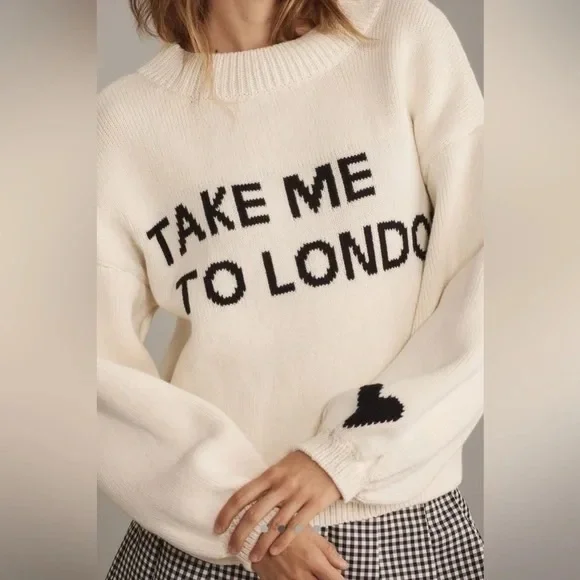 NWT Anthropologie Maeve Take Me To London Graphic Sweater - Picture 7 of 10